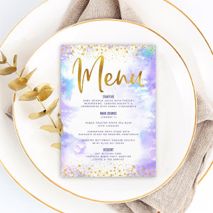 Menu Bat Mitzvah Dourada Folha Lípida Púrpura Aquarela