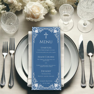 Menu Batismo Clássico Azul Elegante Menino Batizado