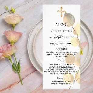 Menu batismo cruz de eucalipto branco ouro