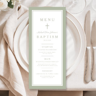 Menu Batismo Menino Cruz Verde Sage Moderno