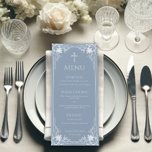 Menu Batismo Poeira Azul Vintage Elegante Menino Falso