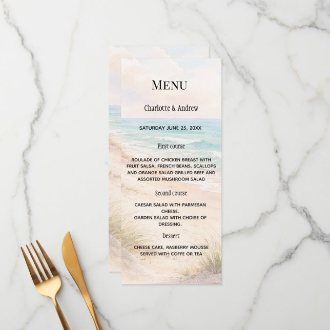 Menu Beach coastal dinner wedding (Frente/Verso In Situ)