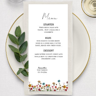 Menu Bebê no cardápio de chá de fraldas de flor selvage