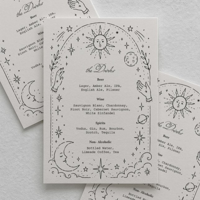Menu Bebida de Casamento Celestial Vintage (Criador carregado)