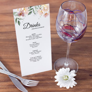 Menu Bebida Floral de Casamento Rosa e Mauve Vinta