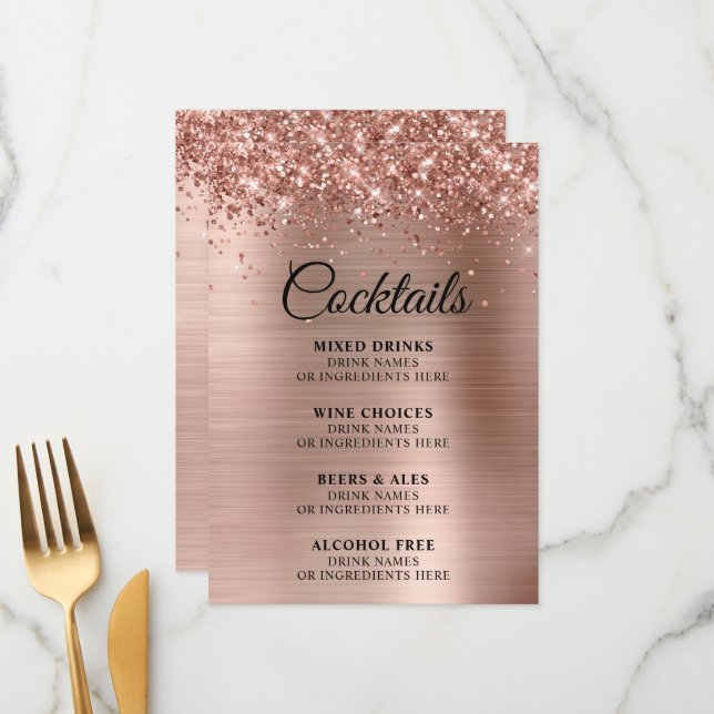 Menu Bebidas com Folha de Ouro Rosa Brilhante (Frente/Verso In Situ)