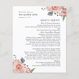 Menu Bebidas Comidas de Quinceanera Floral Rosa Bi