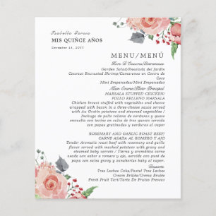 Menu Bebidas Comidas de Quinceanera Floral Rosa Bi