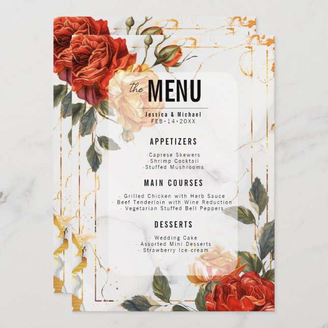 Menu + Bebidas Marble Dreams Orange Rosa (Frente/Verso)