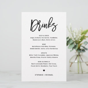 Menu Bebidas Nuptivas de Caligrafia Moderna Negra