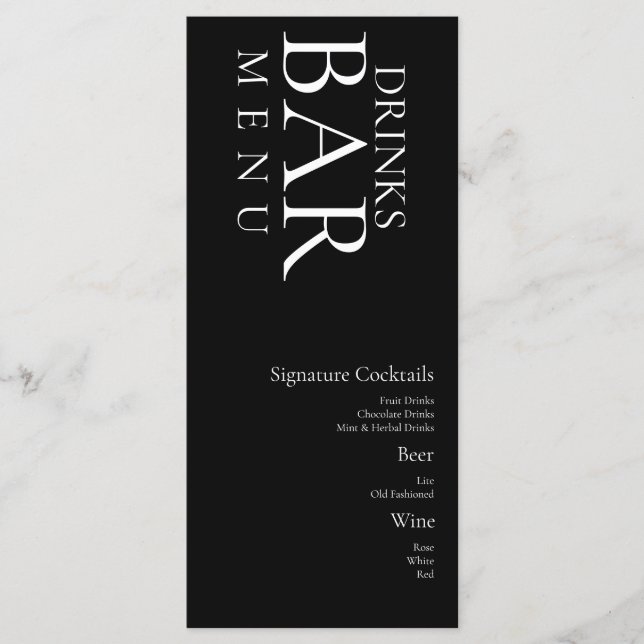 Menu Bebidas Simples Coquetel Vinho Casamento Preto Bra (Frente)