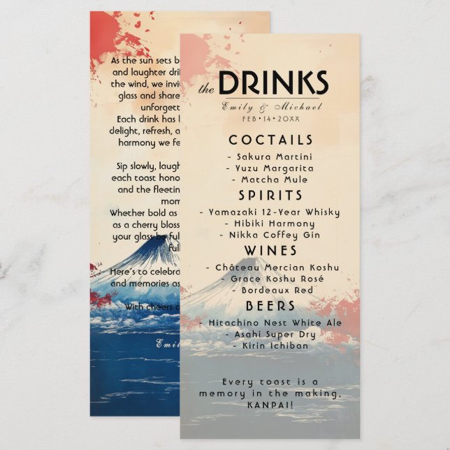 Menu Bebidas + texto adorável Harmonia Japonesa com Fuj (Frente/Verso)