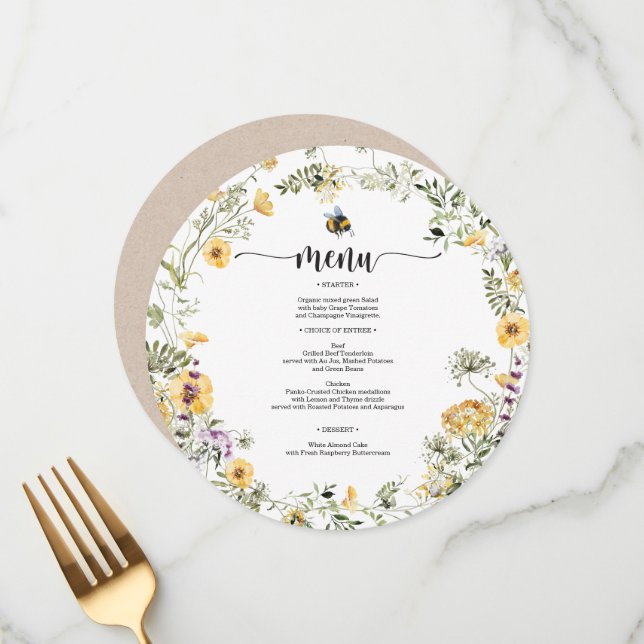 Menu Bee Wildflower Chá de fraldas (Frente/Verso In Situ)