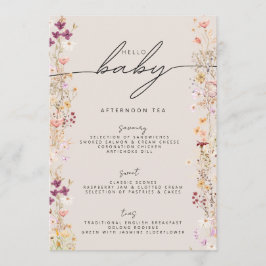 Menu Beige Boho Wildflower Hello Chá de fraldas