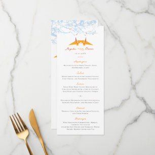 Menu Beijo de Papel Laranja Gruas Moderno Casamento Asi