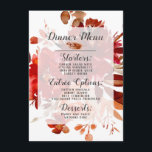Menu Bela Russa Floral Moldada Watercolor Bohemian<br><div class="desc">Beleza Rústica Moldada Floral Aquarela Boêmia Outono ou Design de outono com Flores, penas pintadas à Mão de Boho e Muita cor de laranja, ferrugem, vermelha, Borgonha, Marsala, folhas e folhagem coloridas de pêssego. Com elementos de linha desenhada à mão, Fontes manuscritas à mão e Menu de Janta de quadro...</div>
