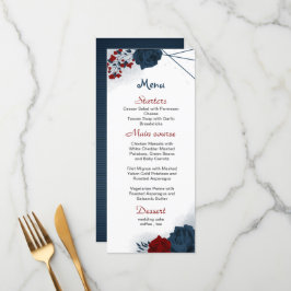Menu belo casamento de flores vermelhas e marinhos