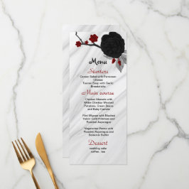 Menu belo casamento de flores vermelhas e pretas