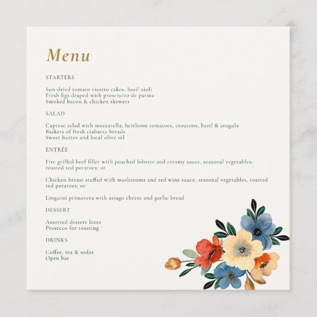 Menu Belo Casamento Floral De Aquarela (Frente)