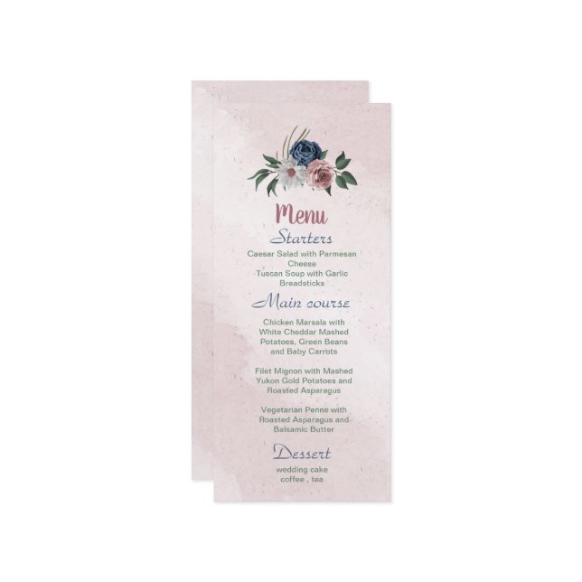 Menu Belo verde-floral azul-marinho rosa-rosa (Frente/Verso In Situ)