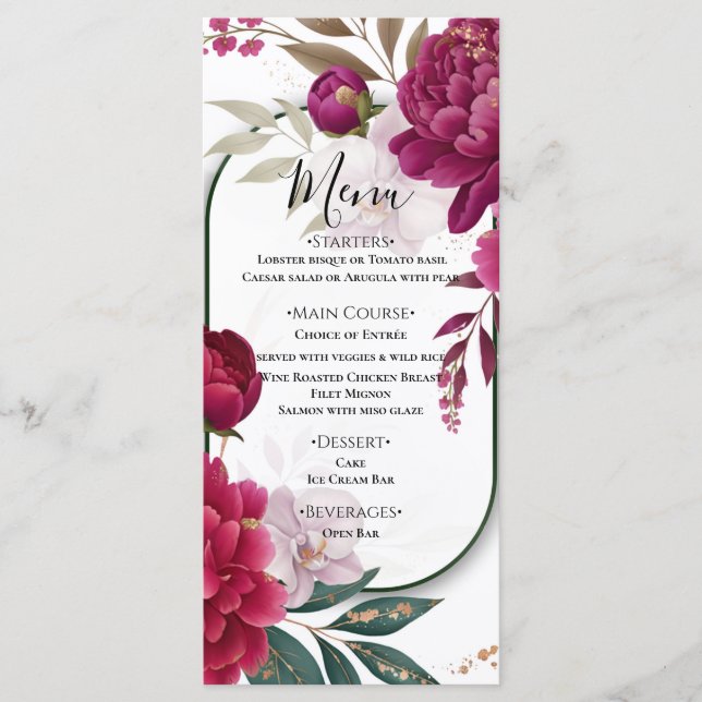 Menu Berry Bloom Garden Floral Glam Wedding  (Frente)