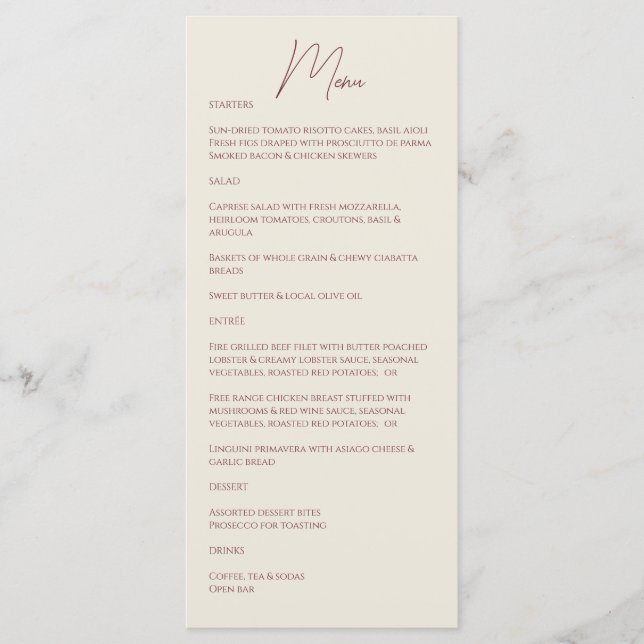 Menu Berry - Casamento de Script Manuscrito (Frente)