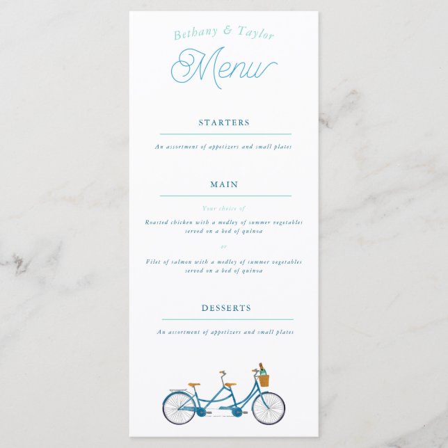 Menu Bicicleta para Dois Cardápio de Bicicleta Tandem A (Frente)
