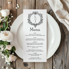 Menu black and white foliage Crest wedding