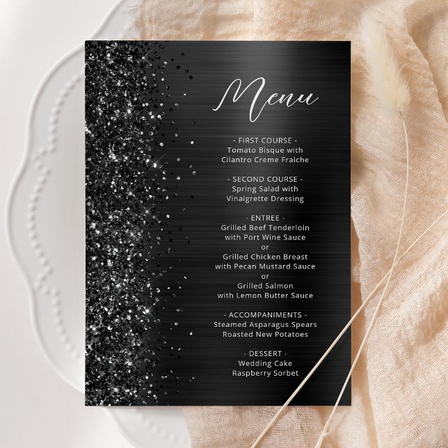 Menu Black Glam Glitter Script Wedding (Criador carregado)