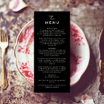 Menu Black Modern Script Wedding Flat<br><div class="desc">Bem-vindos à nossa design de Narrador Negra Moderno de Casamento Flat, onde o minimalismo moderno encontra a arte da caligrafia. Esta estética curada traz um ar de sofisticação para o seu dia especial - com uma reviravolta de feitiço, charme casual. A combinação de uma simples tipografia com uma letra na...</div>