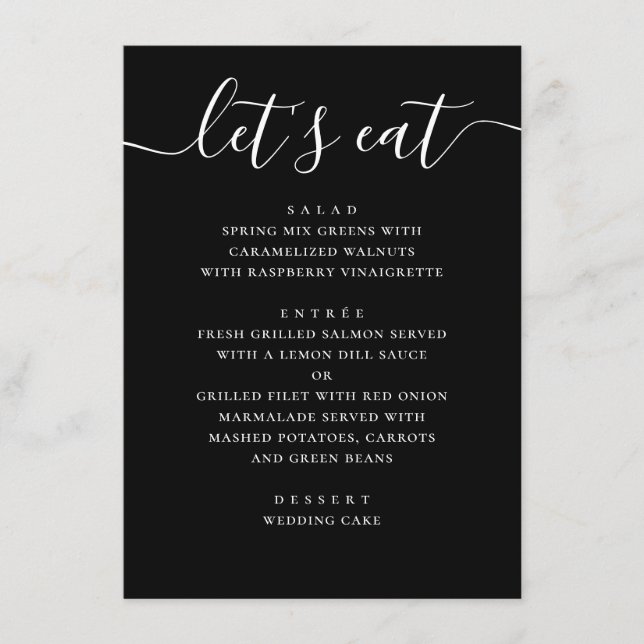 Menu Black Modern Script Wedding | Minimalist Casual (Frente)