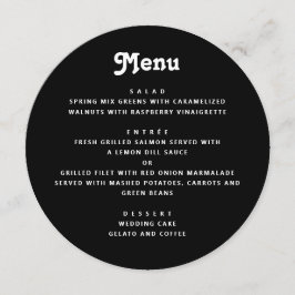 Menu Black Wedding | Minimalist Typography Round Dinner