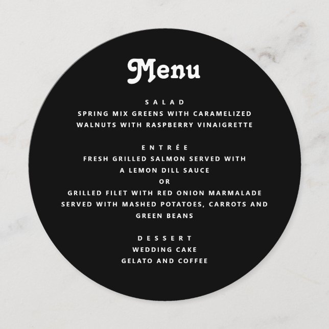Menu Black Wedding | Minimalist Typography Round Dinner (Frente)