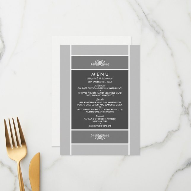 Menu Bloco Pastel Moderno - Cinzas de Siver - Casamento (Frente/Verso In Situ)