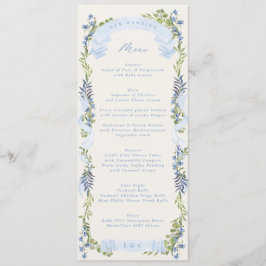 Menu blue and greenery garden crest wreath wedding