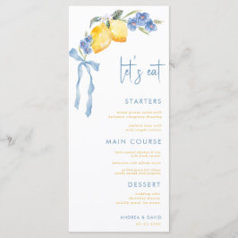 Menu Blue Bow Yellow Lemon Italian Let's Eat Wedding