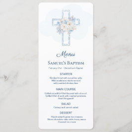 Menu Blue Floral Cross Baptism