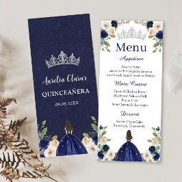 Menu Blue Floral Princess Quinceañera