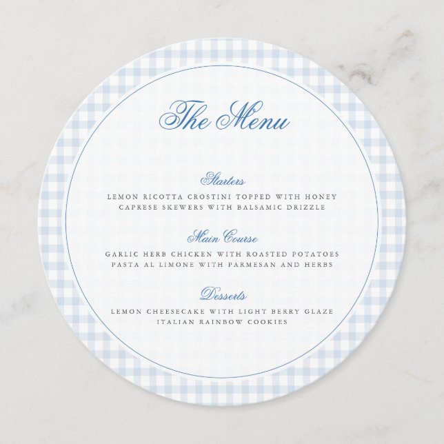 Menu Blue Gingham Teddy Bear Neutral Baby Shower (Frente)