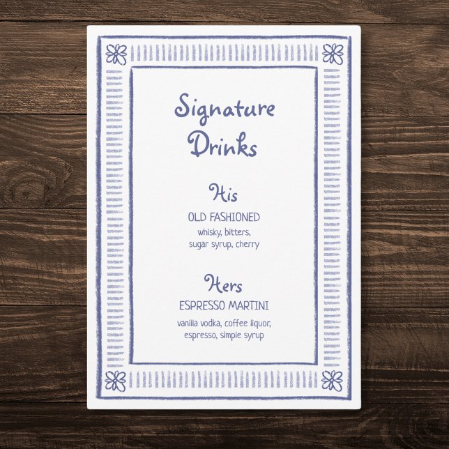 Menu Blue Quirky Hand Drawn Signature Drinks (Criador carregado)