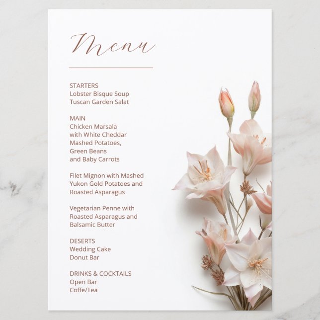 Menu  Blush 3D Magnolia Flowers White (Frente)