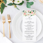 Menu Blush Floral Wedding<br><div class="desc">Um cardápio elegante e romântico com flores embebidas em aquarela. Veja a coleção "Delicate Blooms" para ver o resto da suíte de casamento. (*) Se precisar de ajuda ou estiver procurando itens correspondentes,  entre em contato conosco. www.wordsandconfetti.com</div>