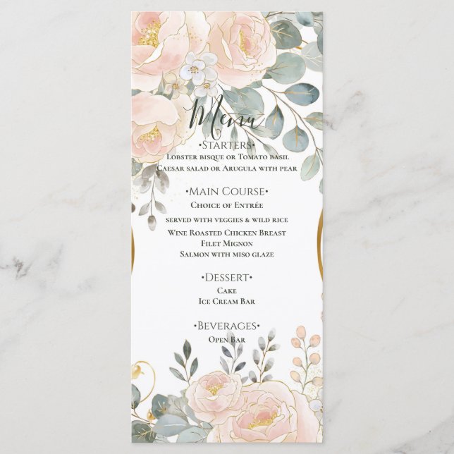 Menu Blush Peony & Eucalyptus Botanical Floral Wedding  (Frente)