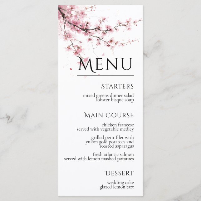 Menu Blush Pink Cherry Blossom Elegant Floral Wedding (Frente)