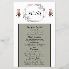 Menu Blush Pink Dusty Sage com Rosas