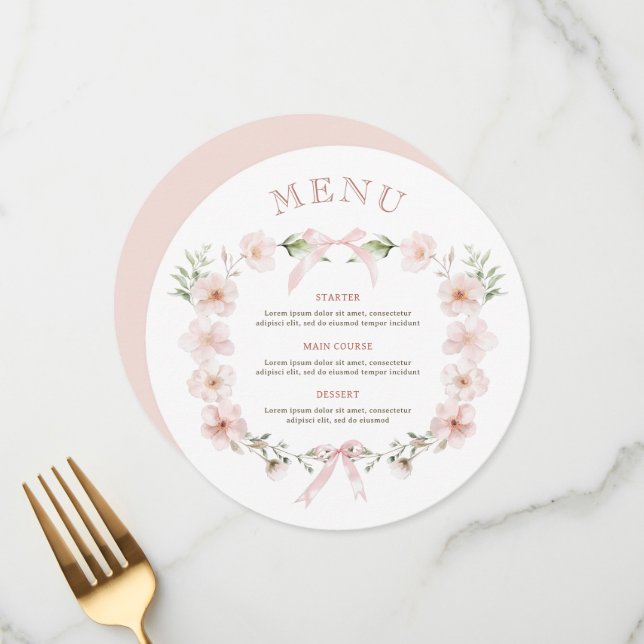 Menu Blush Pink Floral Frame Round (Frente/Verso In Situ)