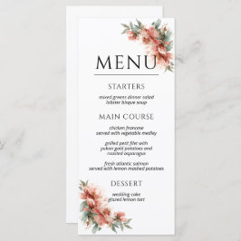 Menu Blush Pink Peony Coral Elegant Dinner Wedding