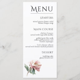 Menu Blush Pink Peony Flower Elegant Dinner Wedding