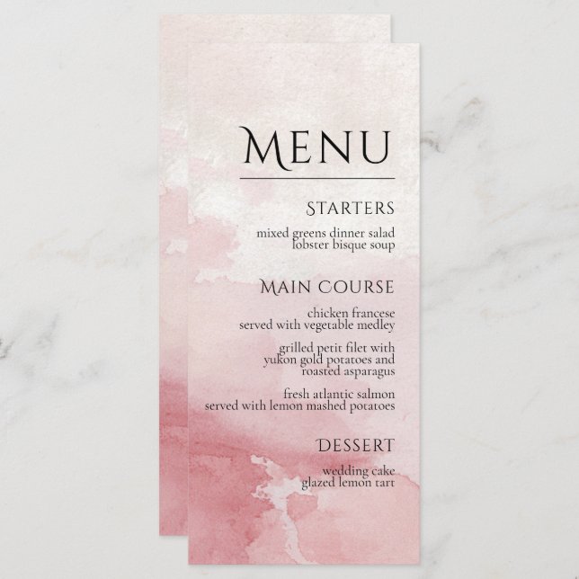 Menu Blush Pink Watercolor Wash Wedding (Frente/Verso)