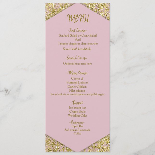Menu Blush Rosa Chic Dourado Lascas de Brilho Glam Casa (Frente)